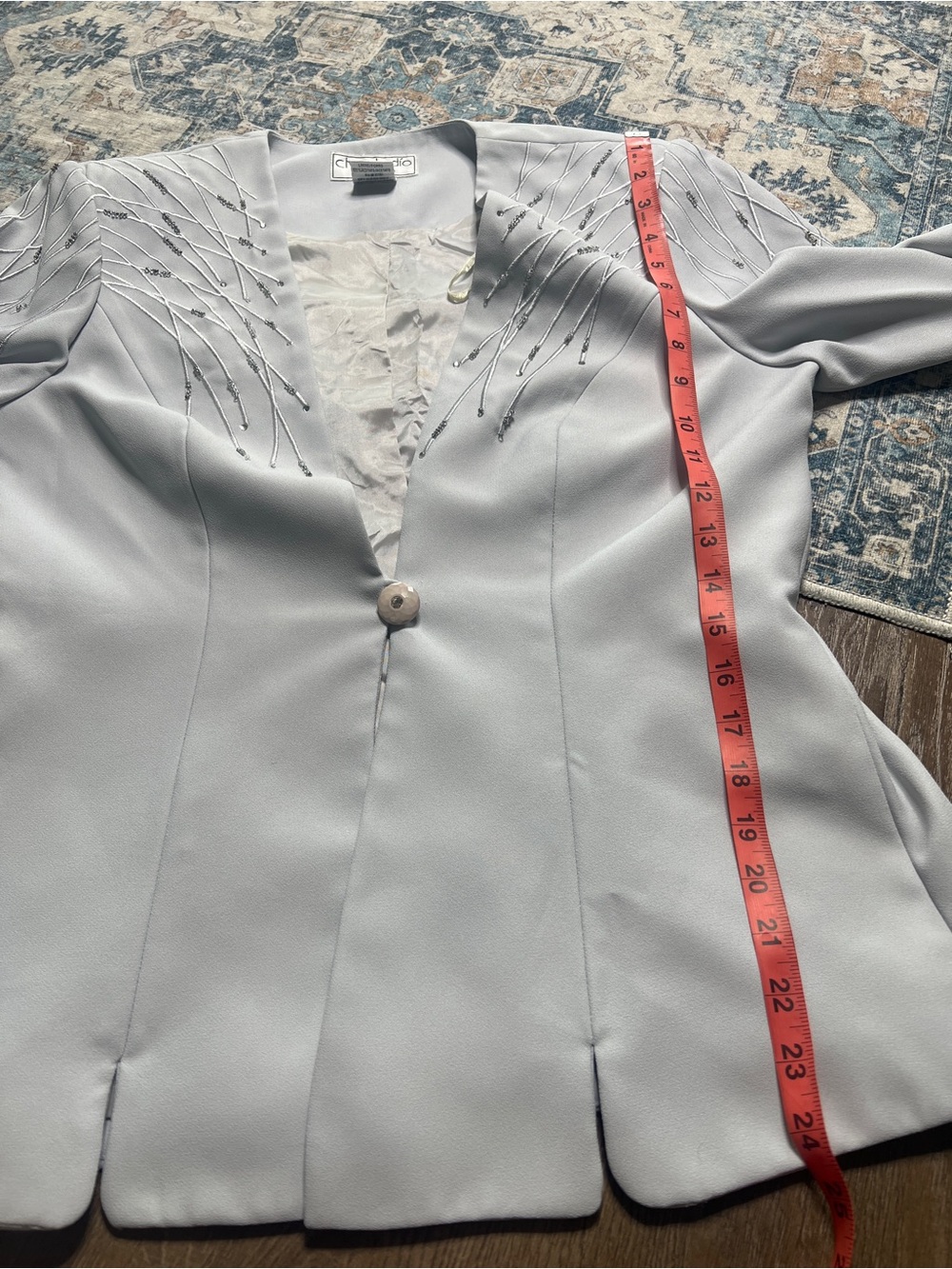 Che Studio Light Silver Embroidered Blazer 2 piece Vintage - Picture 10 of 16